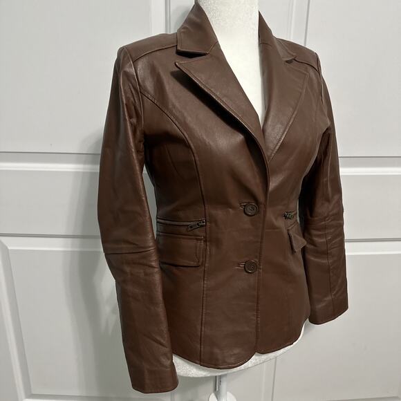 Metro Style Woman’s Brown Leather Jacket Size Small Trendy Chic - Picture 2 of 10